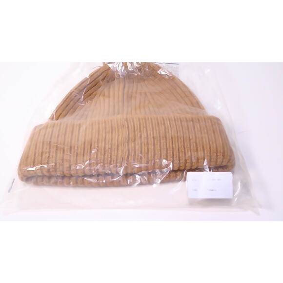 LUXTON Women's Ribbed Cashmere Wool Pom Pom Beanie Hat NIB 220 Camel One Size - Picture 5 of 11